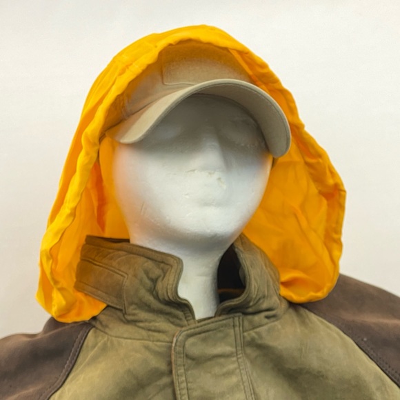 McKenzie Tribe Leather Bomber Jacket Brown Tan Men’s L Hidden Hood Zip Up - Picture 5 of 16